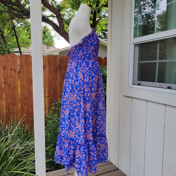 NWOT Lulu's Precious Personality Blue Floral Smocked Backless Midi Dress - Picture 8 of 12